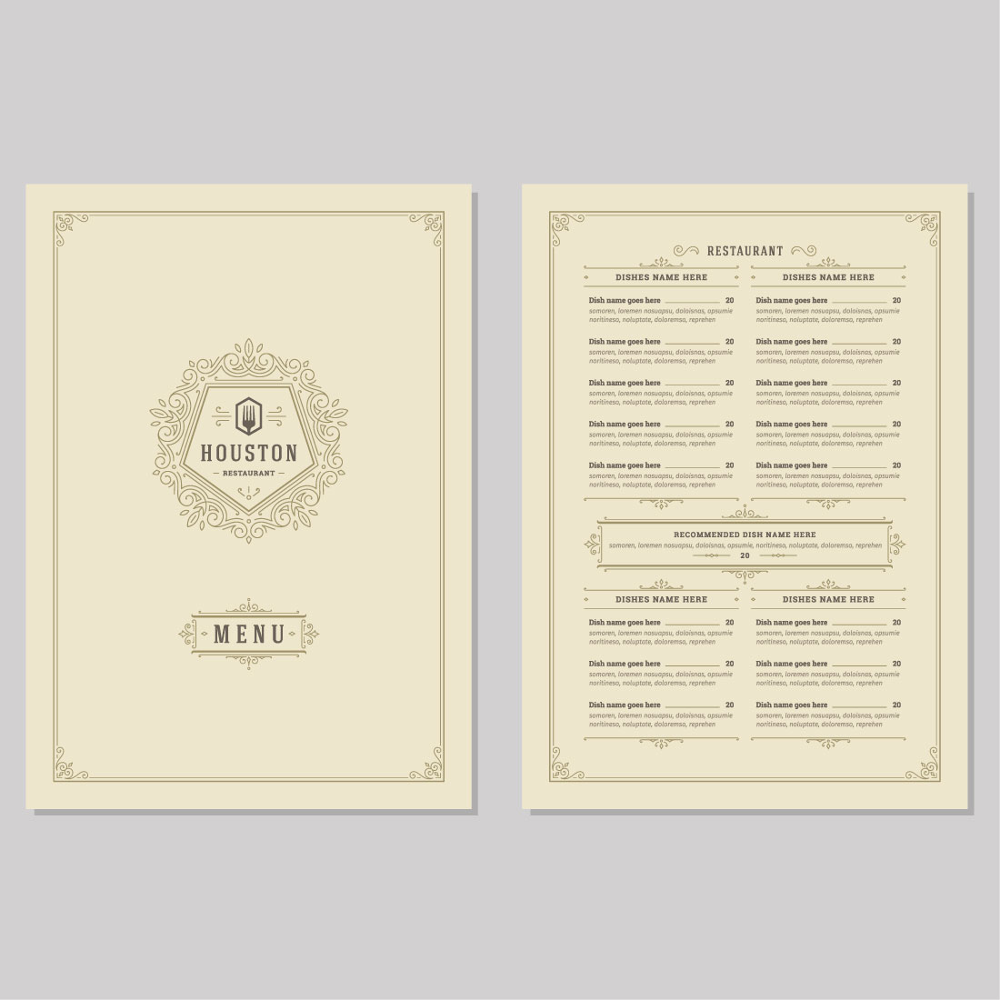 Elegant dinner menu layout ideal for evening dining service. Elegant dinner menu layout ideal for evening dining service.