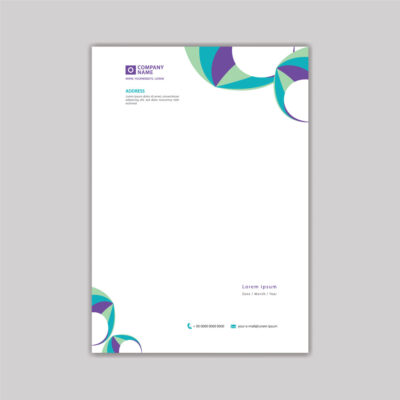 Custom company letterhead with modern branding layout, logo placement, and contact information for professional business correspondence.