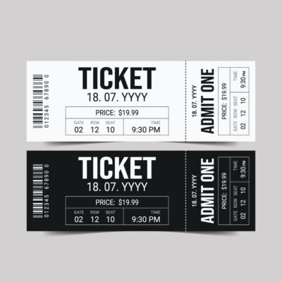 Custom concert ticket design with barcode for live music events