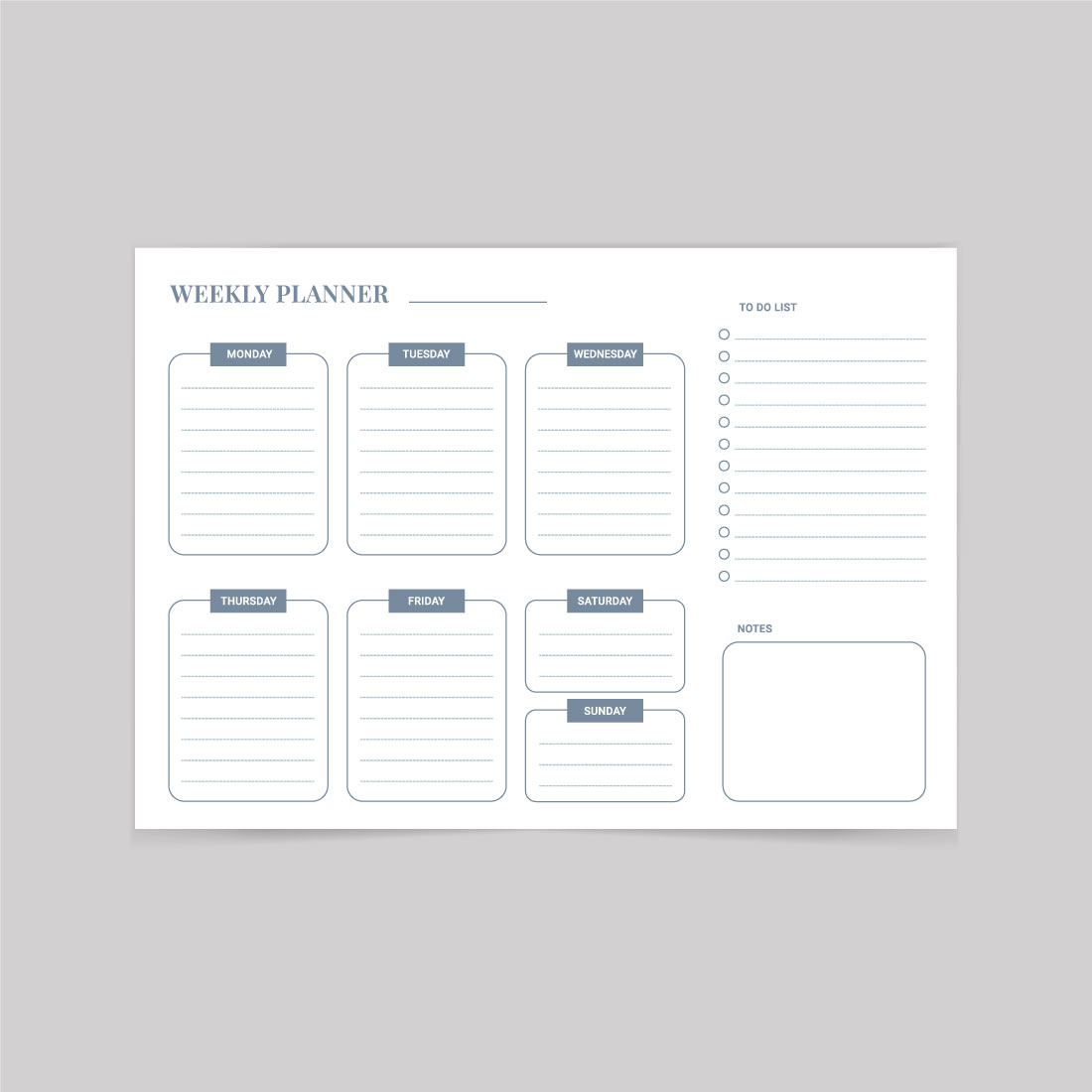 Stay organized all week with a clean, easy-to-use weekly planner notepad featuring daily sections, to-do lists, and notes. Stay organized all week with a clean, easy-to-use weekly planner notepad featuring daily sections, to-do lists, and notes.