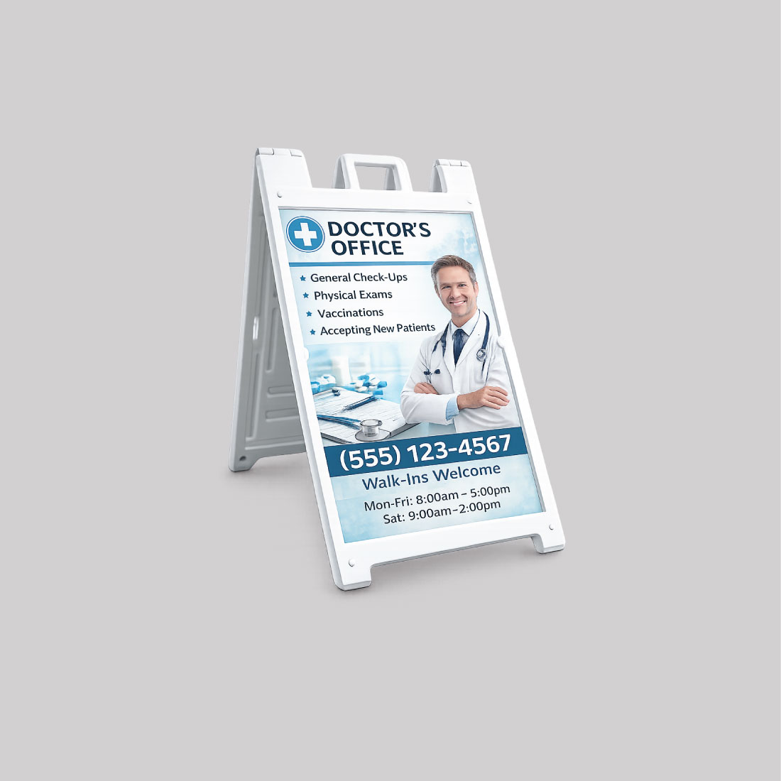 Custom A-frame sign for doctor office promotion
Custom A-frame sign for doctor office promotion