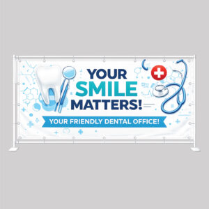 Custom dental office banner promoting family dentistry services